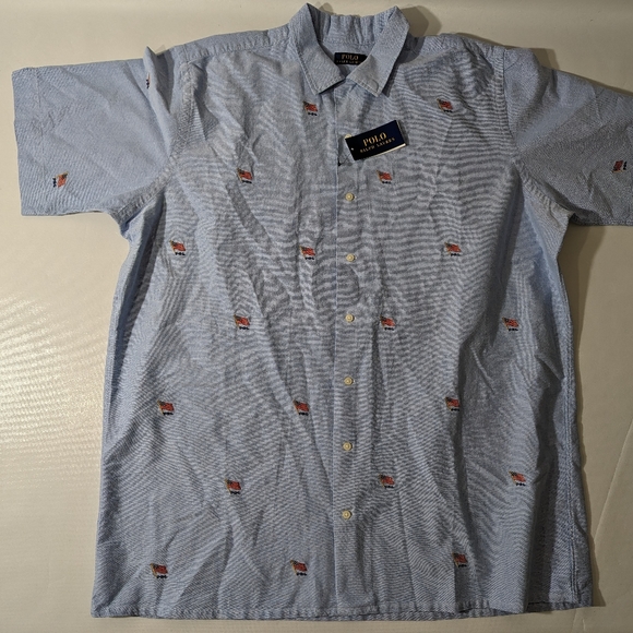 NEW- Polo Ralph Lauren Americana Flag Button Front Shirt Cotton Blue - Picture 2 of 9